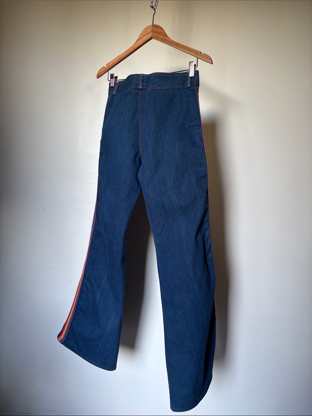 Vintage Navy Flare Jeans with Rainbow Track Side Stripe Size 6 RARE - Picture 7 of 9
